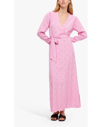 SELECTED Satin Spot Maxi Wrap Dress - Pink