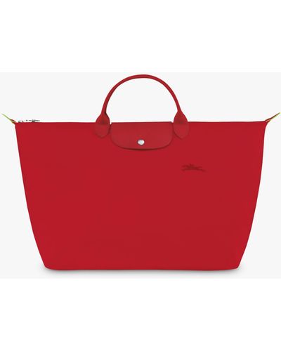 Longchamp Le Pliage Green Recycled Canvas Large Travel Bag - Red