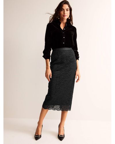 Boden Floral Lace Midi Pencil Skirt - Black
