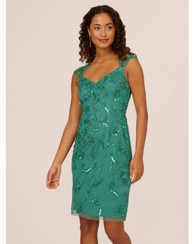 Adrianna Papell Beaded Mesh Dress - Green