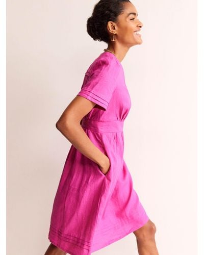 Boden Eve Puff Sleeve Linen Dress - Pink