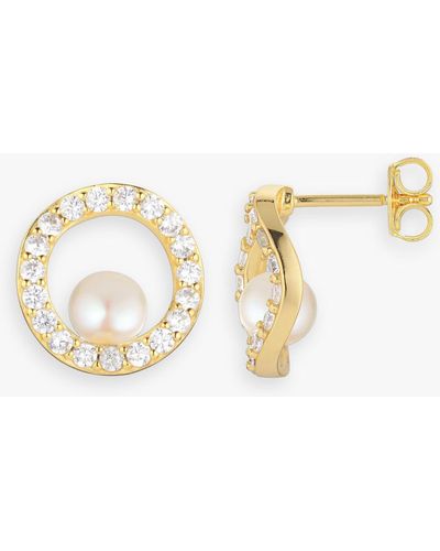 Sif Jakobs Jewellery Ponza Circolo Freshwater Pearl And Cubic Zirconia Round Stud Earrings - Metallic