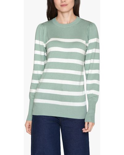 Sisters Point Knitted Striped Slim Fit Jumper - Green