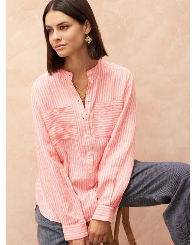 Brora Two Tone Stripe Linen Boyfriend Shirt - Pink