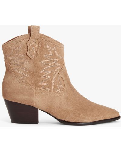 John Lewis And/or Phoenixx Suede Embroidered Western Ankle Boots - Natural