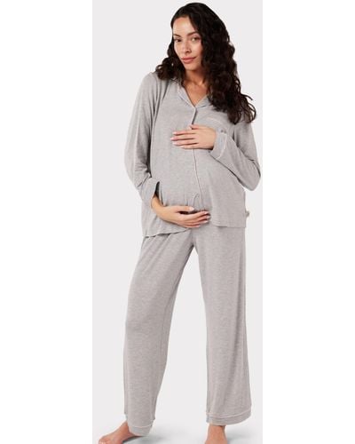 Chelsea Peers Modal Long Shirt Maternity Pyjama Set - Grey
