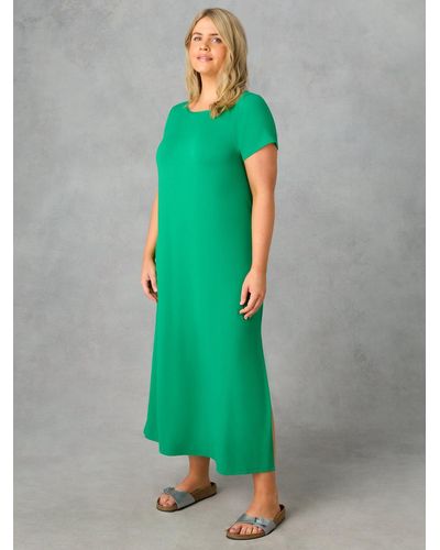 Live Unlimited Curve Jersey Side Split Maxi T-shirt Dress - Green