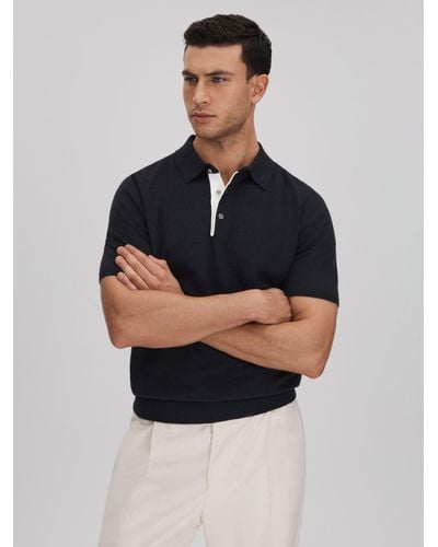 Reiss Finch - Navy Cotton Blend Contrast Polo Shirt, S - Blue
