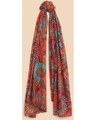 White Stuff Abstract Print Cotton Scarf - Pink