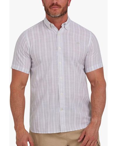 Raging Bull Short Sleeve Multi Stripe Linen Look Shirt - White