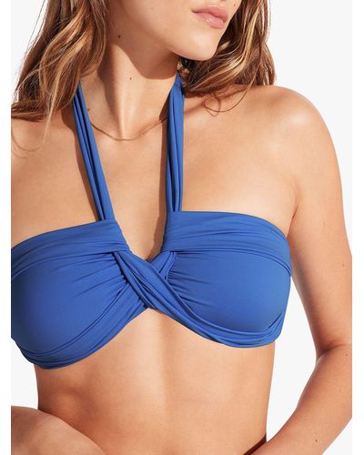 Seafolly Plain Halterneck Twist Bikini Top - Blue