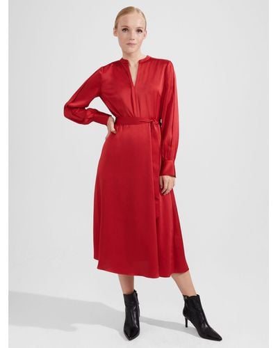Hobbs Arlette Satin Midi Dress - Red