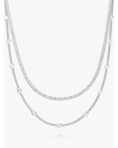Daisy London Sunburst Engraved Layered Chain Necklace - White