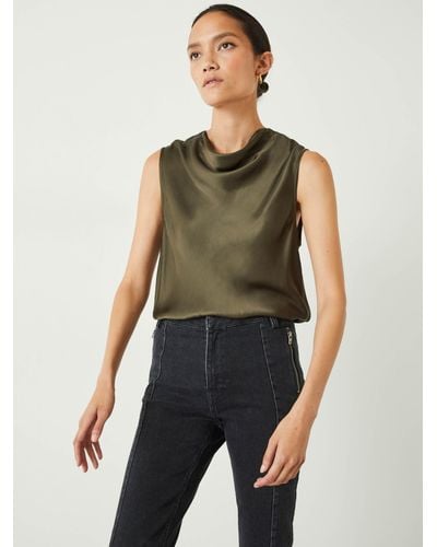 Hush Chelsea Cowl Neck Satin Top - Green