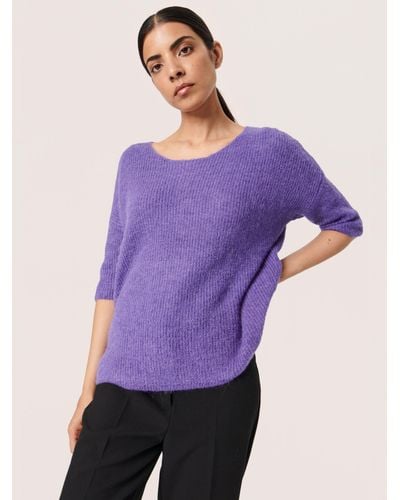 Soaked In Luxury Tuesday 3/4 Sleeve Wool Blend Jumper - Purple