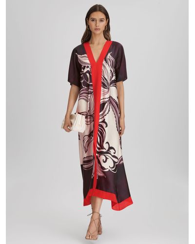 Reiss Hanna Abstract Orchid Print Relaxed Dress - Red