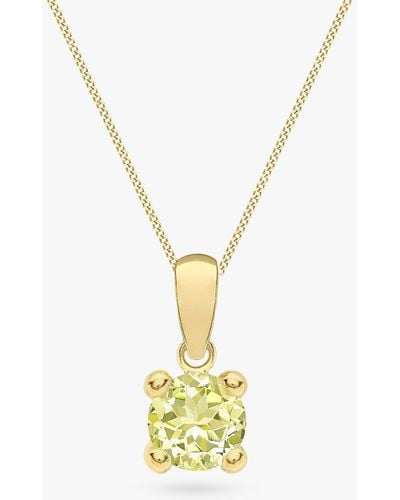 Ib&b 9ct Yellow Gold Round Cubic Zirconia Pendant Necklace - Metallic