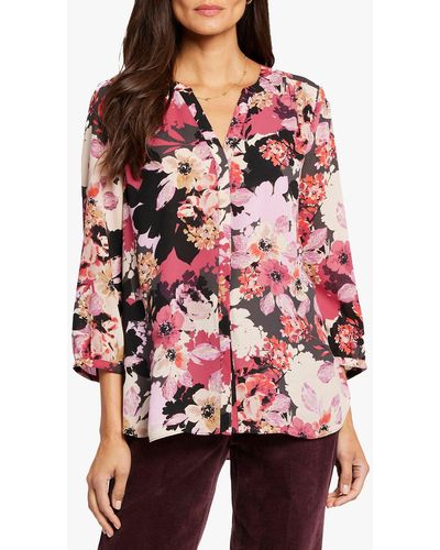NYDJ Floral Pintuck Blouse - Red