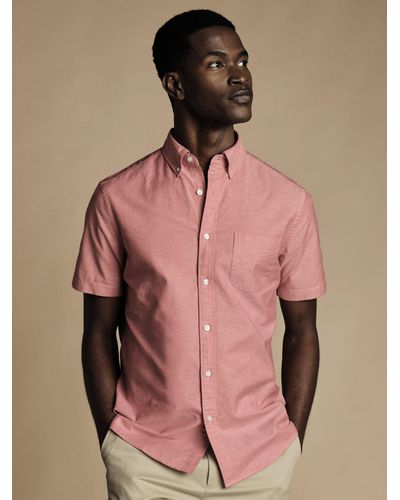 Charles Tyrwhitt Slim Fit Short Sleeve Oxford Shirt - Pink
