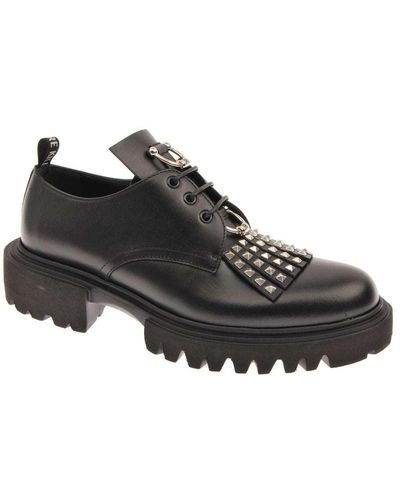 John Richmond Leather Shoes With Track Bottom And Metallic Details - Black