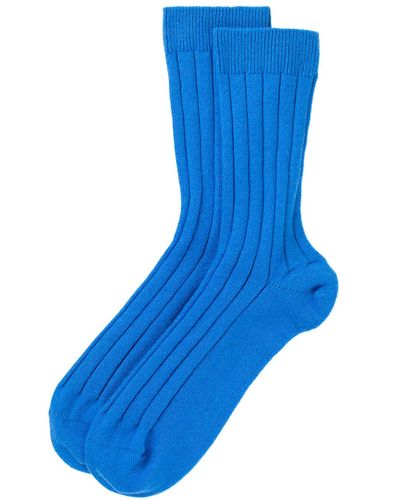 Johnstons of Elgin Cashmere Ribbed Socks M - Blue