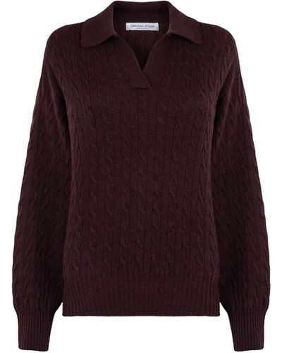 Johnstons of Elgin Cropped Cable Cashmere Jumper - Red