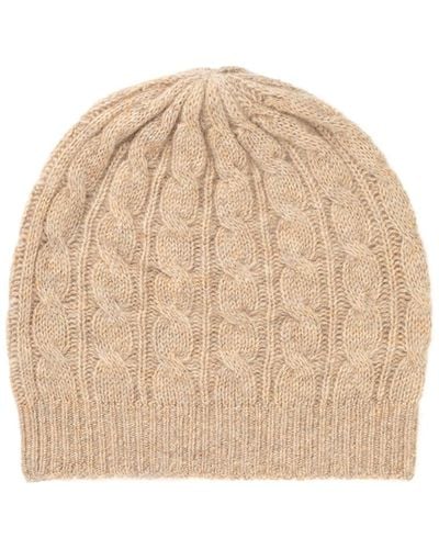 Johnstons of Elgin Oatmeal Gauzy Cable Cashmere Relaxed Beanie - Natural