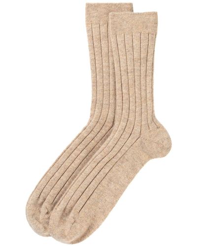 Johnstons of Elgin Cashmere Ribbed Socks M - Natural