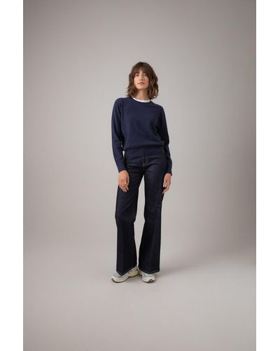Johnstons of Elgin Cropped Classic Cashmere Round Neck - Blue