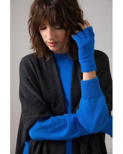 Johnstons of Elgin Fingerless Cashmere Gloves - Blue