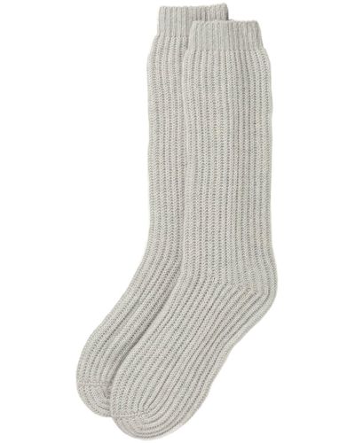 Johnstons of Elgin Ribbed Cashmere Bed Socks - White
