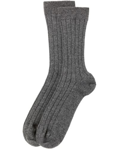 Johnstons of Elgin Cashmere Ribbed Socks M - Grey