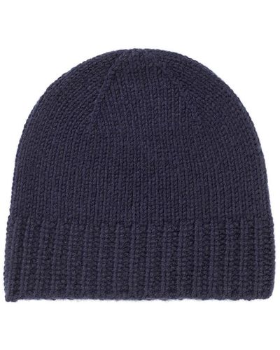 Johnstons of Elgin Cashmere Jersey Cuff Beanie - Blue