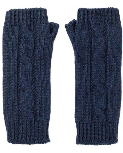 Johnstons of Elgin Cable Cashmere Wrist Warmers - Blue