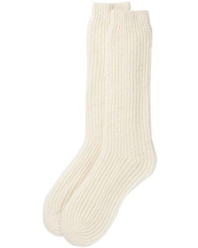 Johnstons of Elgin Ribbed Cashmere Bed Socks - White