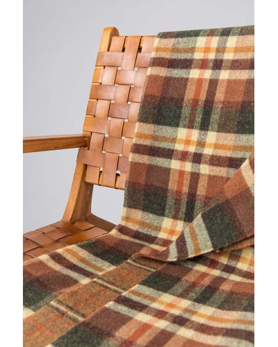 Johnstons of Elgin Block & Windowpane Check Double Face Lambswool Throw - Brown