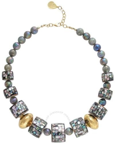 Devon Leigh 18k Gold Plated Brass & Labradorite Collar Necklace N5823 - Metallic