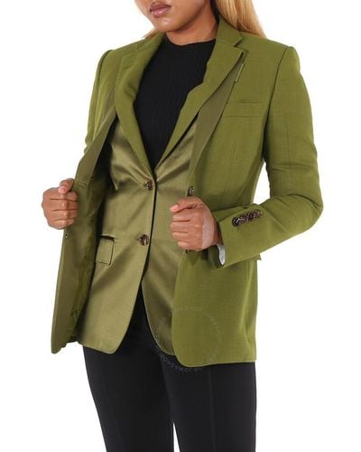Burberry Juniper Wool Ramie And Silk Satin Tailored Jacket - Green