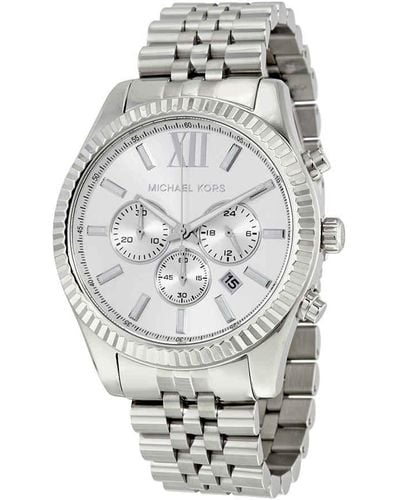 Michael Kors Lexington Chronograph Silver Dial Watch - Metallic