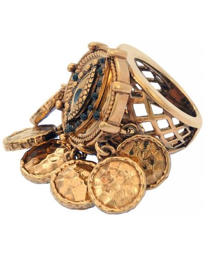 Roberto Cavalli Antique Gold Tone Eye Pendant Ring - Metallic