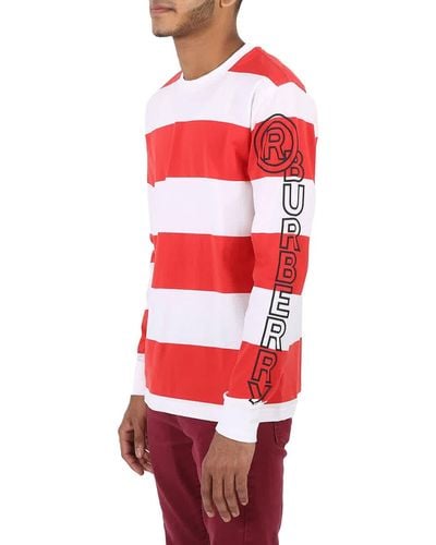 Burberry Laxley Stripe Long-sleeve Cotton Oversized T-shirt - Red