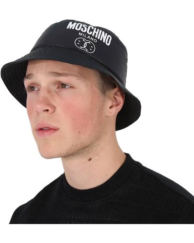 Moschino Double Smile Logo Print Bucket Hat - Black