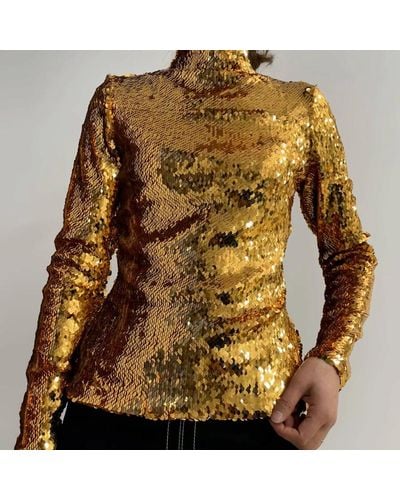 Burberry Gold Sequinned Turtleneck Top - Yellow