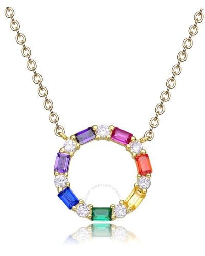 Rachel Glauber 14k Gold Plated Rainbow Cubic Zirconia Circle Necklace - Metallic