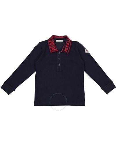 Moncler Boys Navy Manica Long-sleeved Polo Shirt - Blue