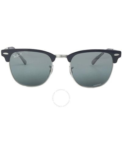 Ray-Ban Clubmaster Metal Chromance Polarized Silver/blue Square Sunglasses Rb3716 9254g6 51 - Gray