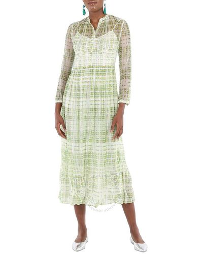 Burberry Check Print Silk Dress - Green