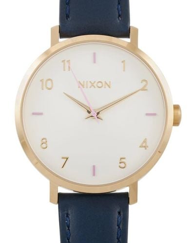 Nixon Arrow Quartz Grey Dial Blue Leather Watch -00 - Metallic
