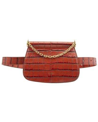 Max Mara Jana Croco Embossed Leather Belt Bag - Red