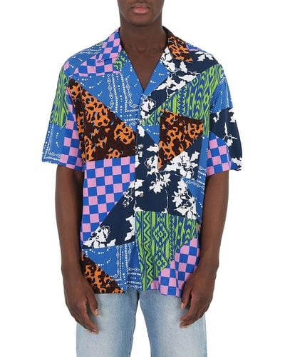 Marcelo Burlon Multicolour Mix Print Hawai Shirt - Blue